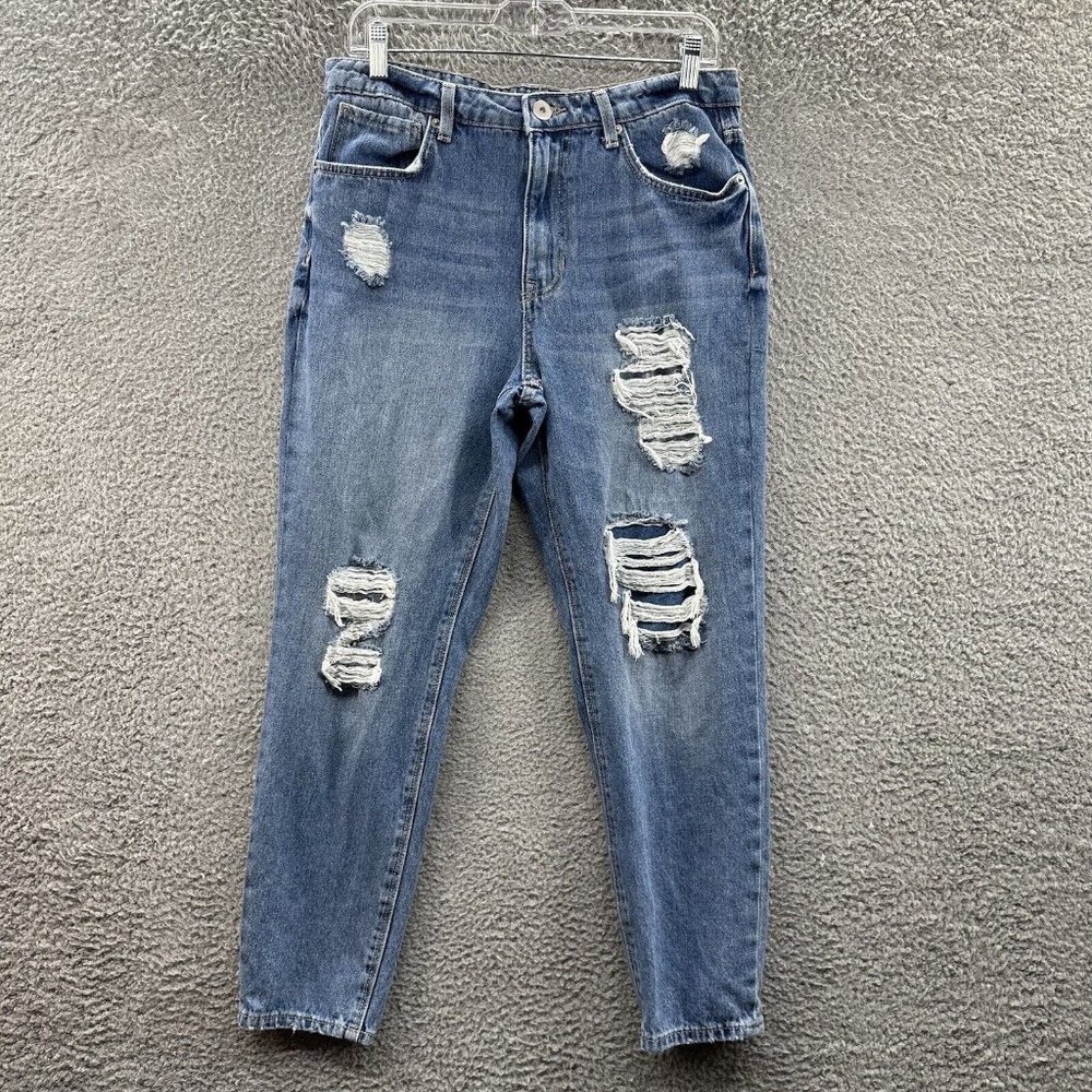 No Boundaries Jeans Women's 11 Blue Light‎ Wash Distressed Denim Straight Jeans